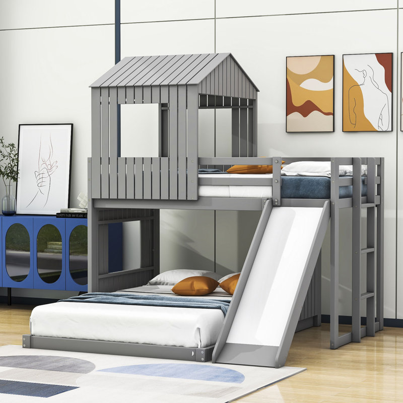 Harper Orchard Rhythm Twin Over Full House Bunk Bed with Ladder and Slide Wayfair Vanities